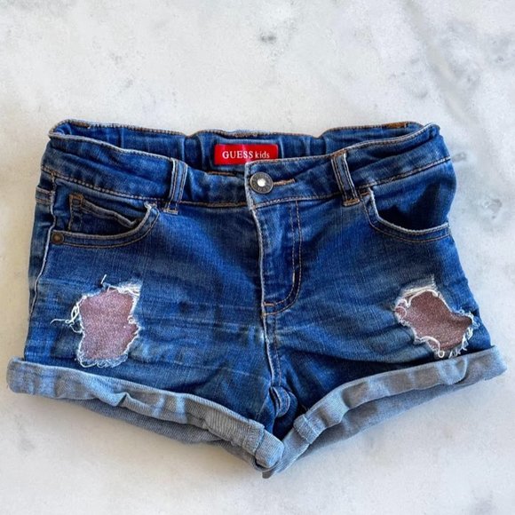 Guess Girls Denim Shorts With Glitter 
